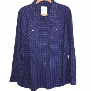 IZOD 2X blue plaid L/S cotton dress shirt